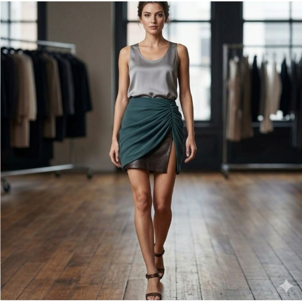 Alexander Wang silk‎ and lamb leather SAMPLE skirt "Chlorophylle" green Size XS